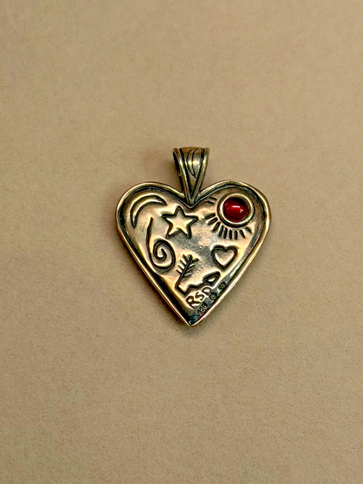 Robert Shields RSD Sterling Silver Garnet Reversible Celebration Heart Pendant