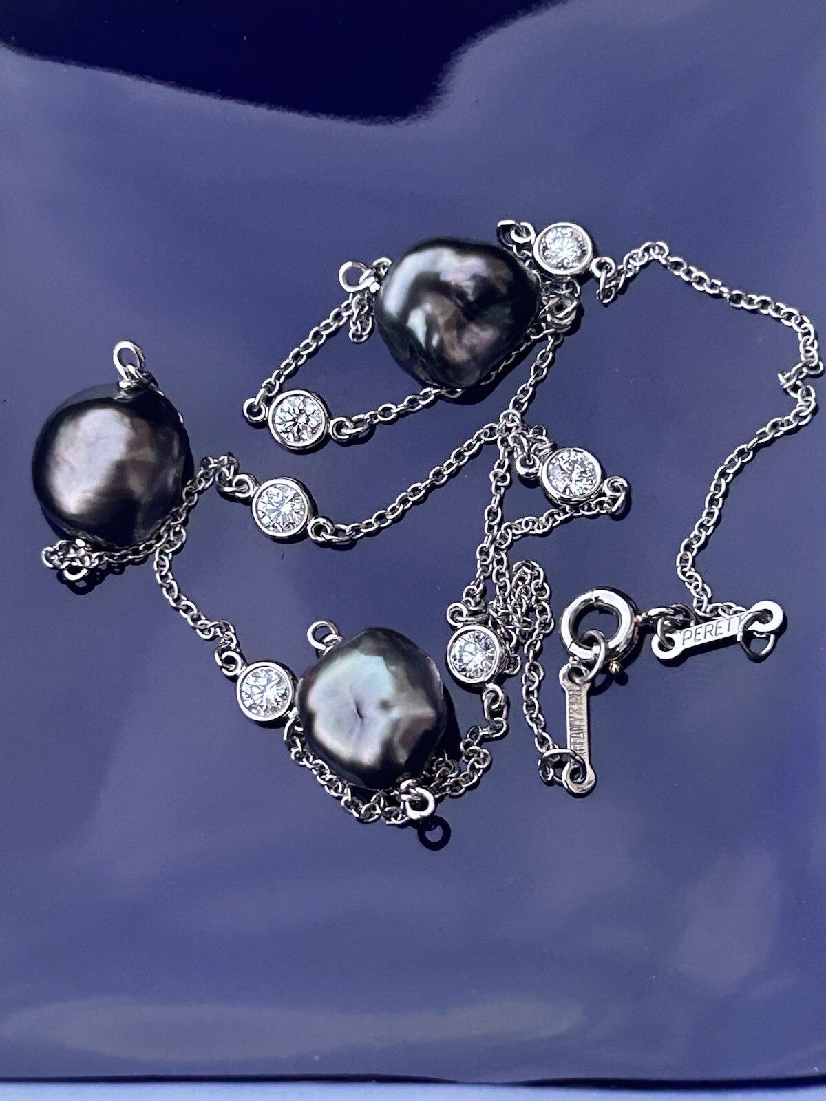 Tiffany & Co Platinum Peretti Diamonds by the Yard Keshi Pearl Necklace 16.5 In.