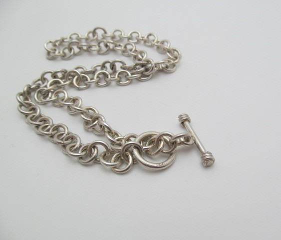 925 Sterling Silver 7mm Rolo Round Link Chain Toggle Bar Necklace 17 In