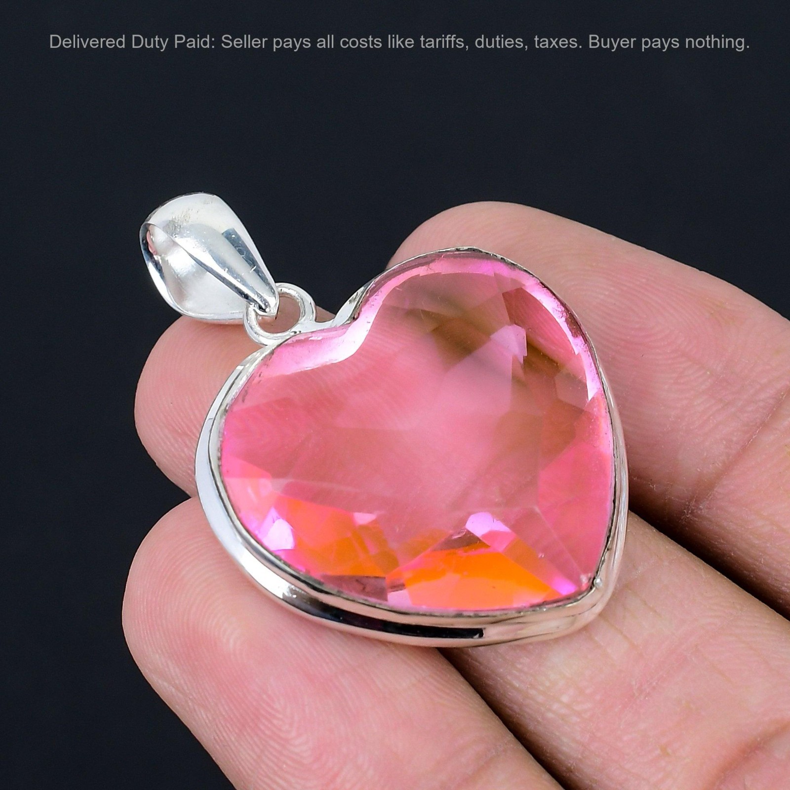 925 Sterling Silver Pink Kunzite Stone Mother Birthday Heart Anniversary Pendant