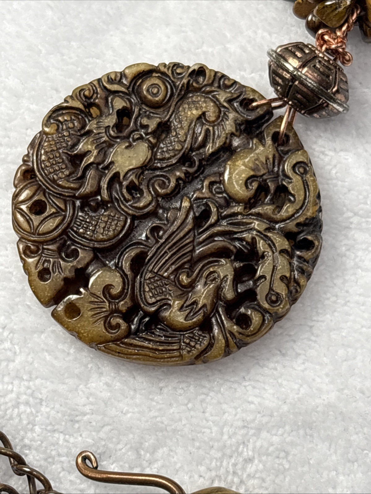 Dragon Pendant Tiger’s Eye Stone Polished Chip Bead Necklace Statement Jewelry