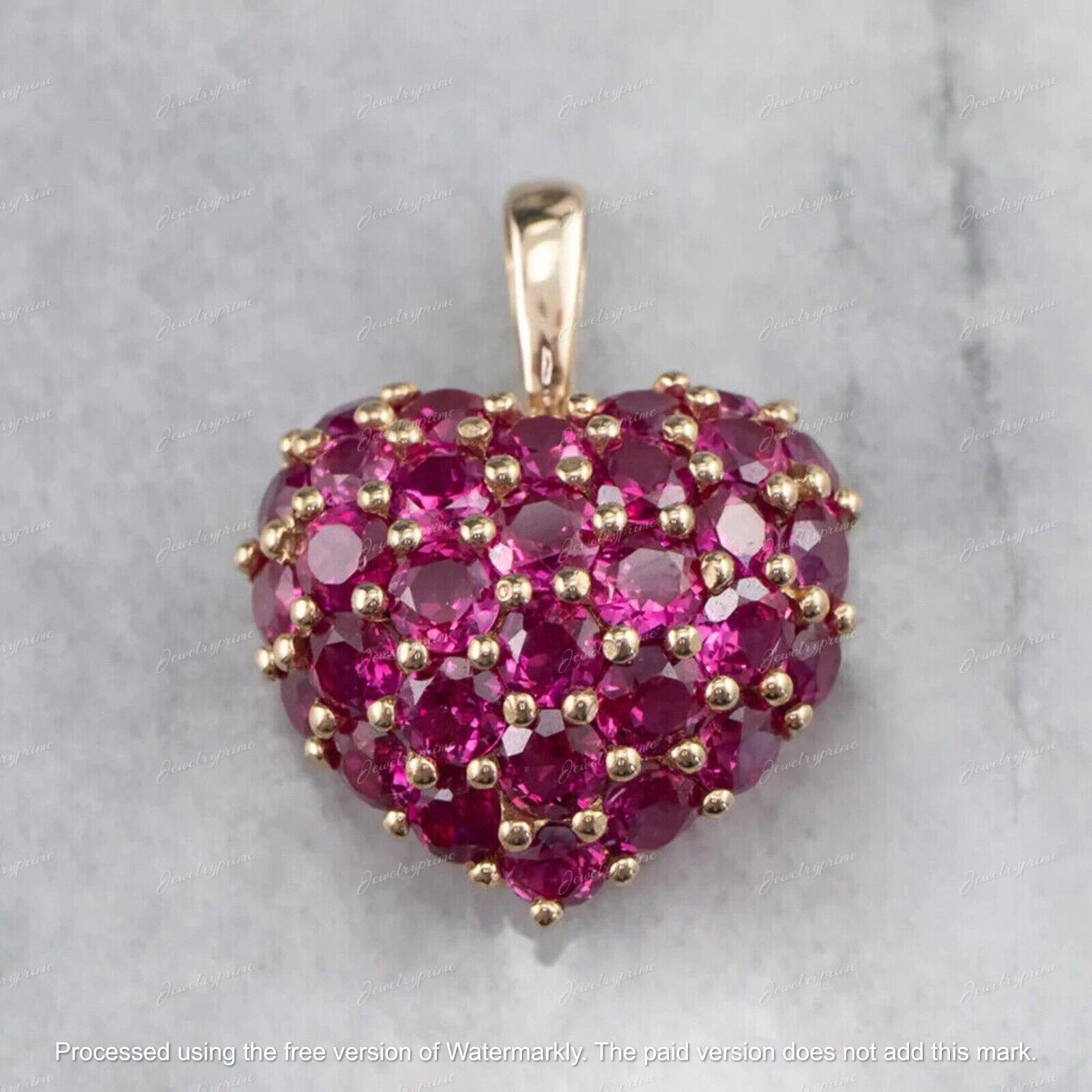 3Ct Emerald Cut Red Ruby Halo Women’s Pendant 14K Yellow Gold Over Free Chain