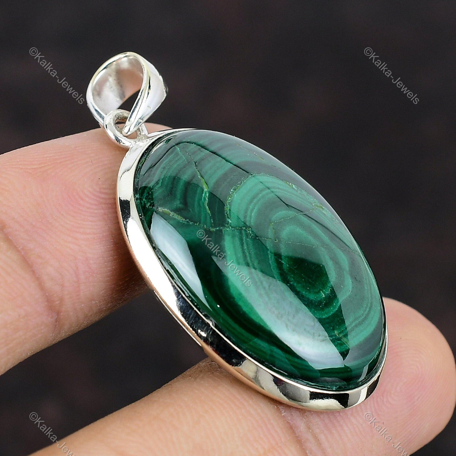 Natural Russian Malachite Gemstone Pendant 925 Sterling Silver Indian Jewelry