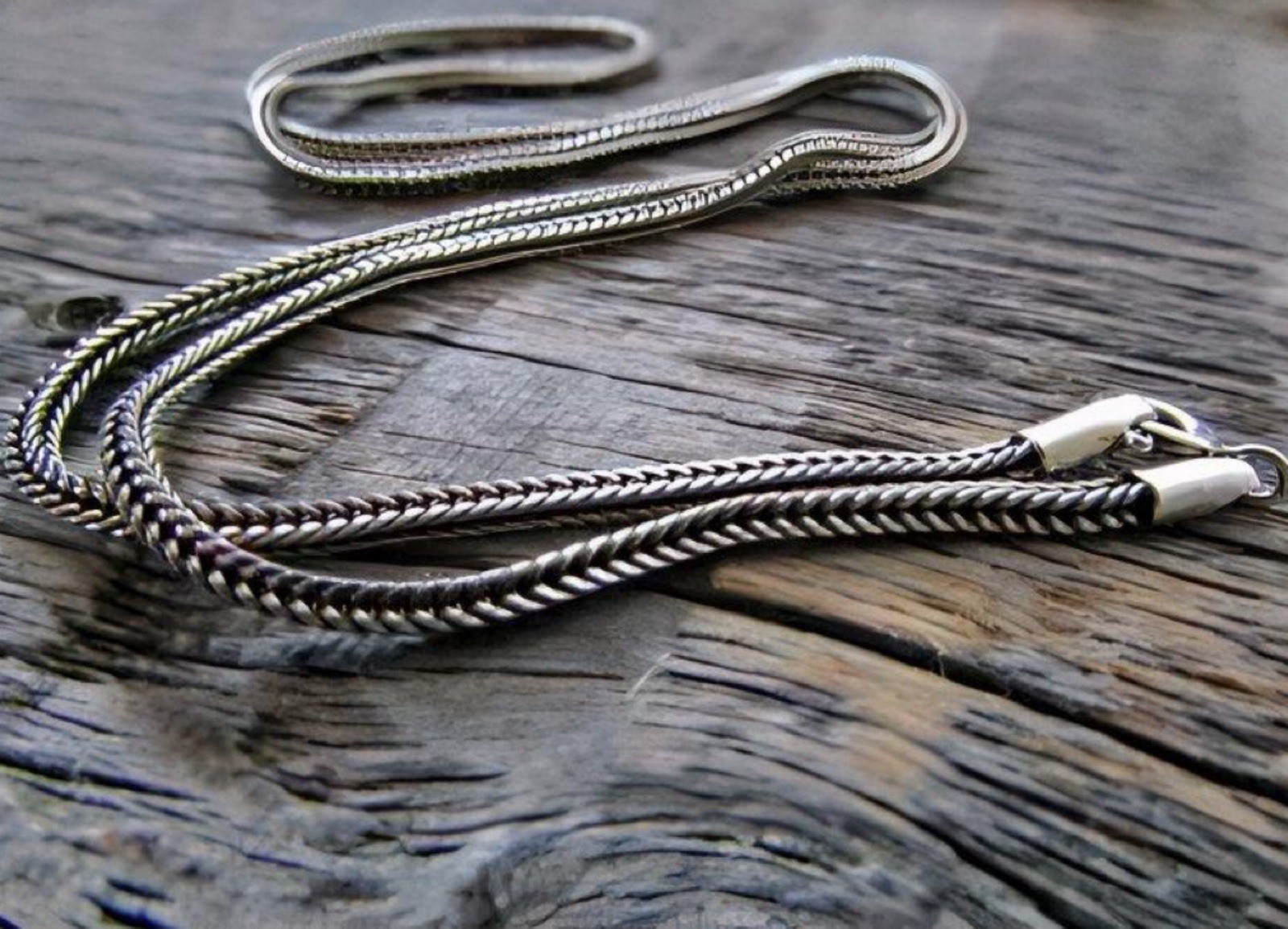 Oxidized 925 Bali Sterling Silver Chain Necklace 16-36″ Dragonbone Foxtail Wheat