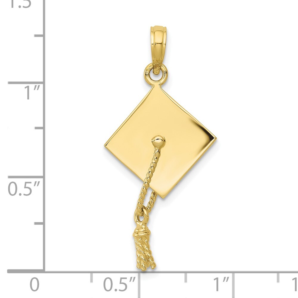 Real 10K Yellow Gold Solid Polished 3-D Graduation Cap Pendant; Women & Men