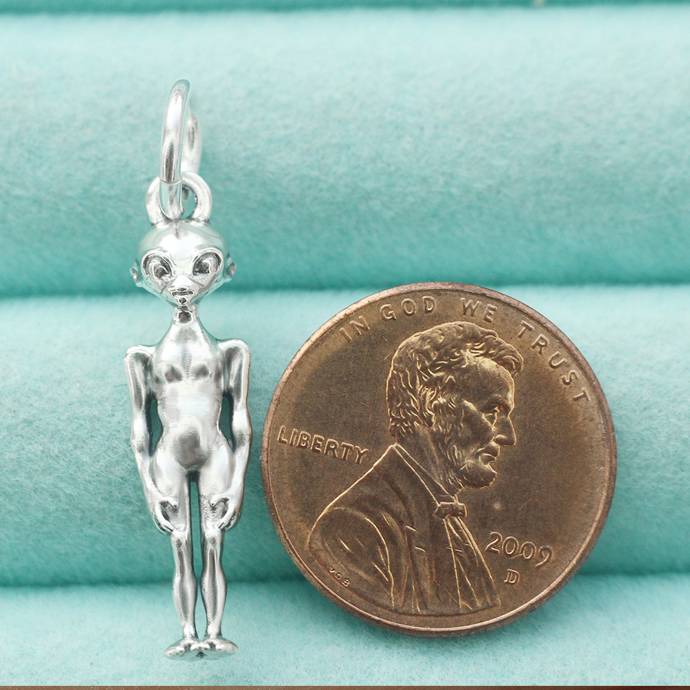 925 Sterling Silver 3D Alien Men Pendant Charm Space Sci-Fi Cosmic Travel Gift