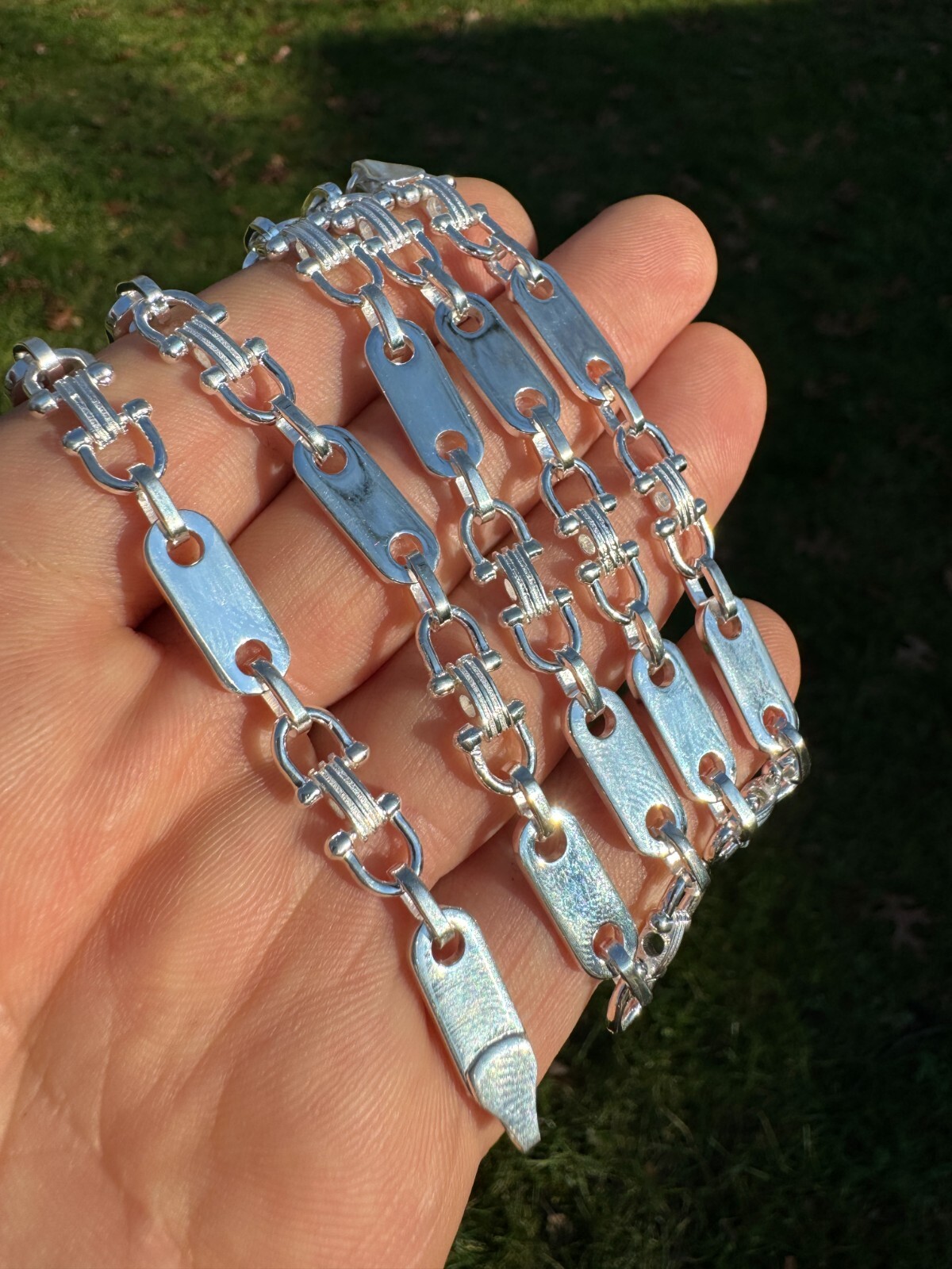 Real 925 Sterling Silver Custom Ferragamo Link Chain Necklace 7.5mm 18-30″ ITALY