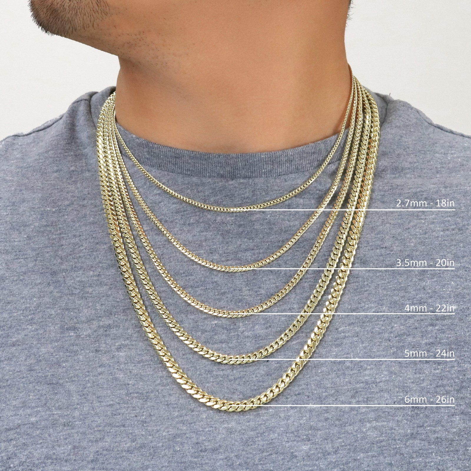10K Yellow Gold Solid 2.7mm-10mm Miami Cuban Link Chain Pendant Necklace 18″-30″