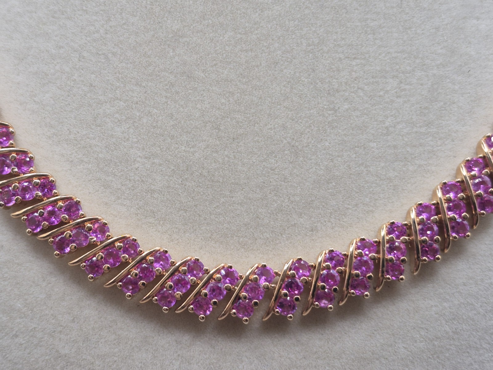 925 Pink Sapphire Gold Over Sterling Silver Tennis Necklace Choker 17in Infinity