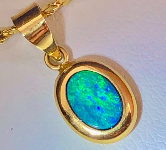 Petite Natural Australian Black Opal 14k gold ladies pendant NEW $320 Necklace