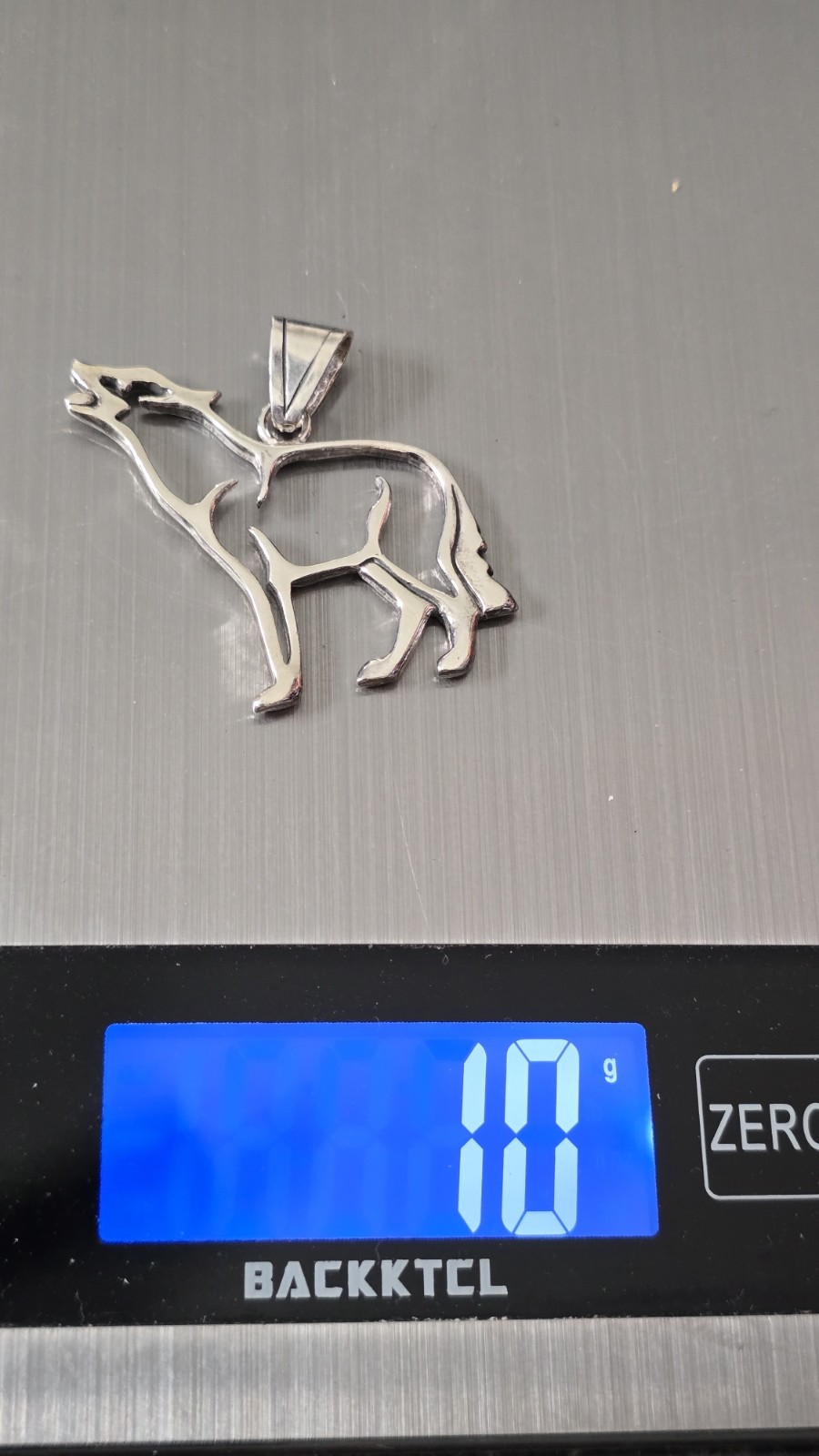 Silver Howling Wolf Outline Pendant Charm Animal Style Metal No Stone Jewelry