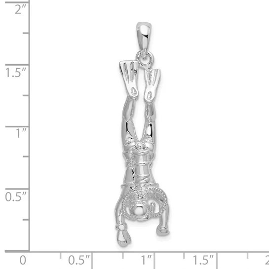 Sterling Silver Female Scuba Diver 3D Pendant