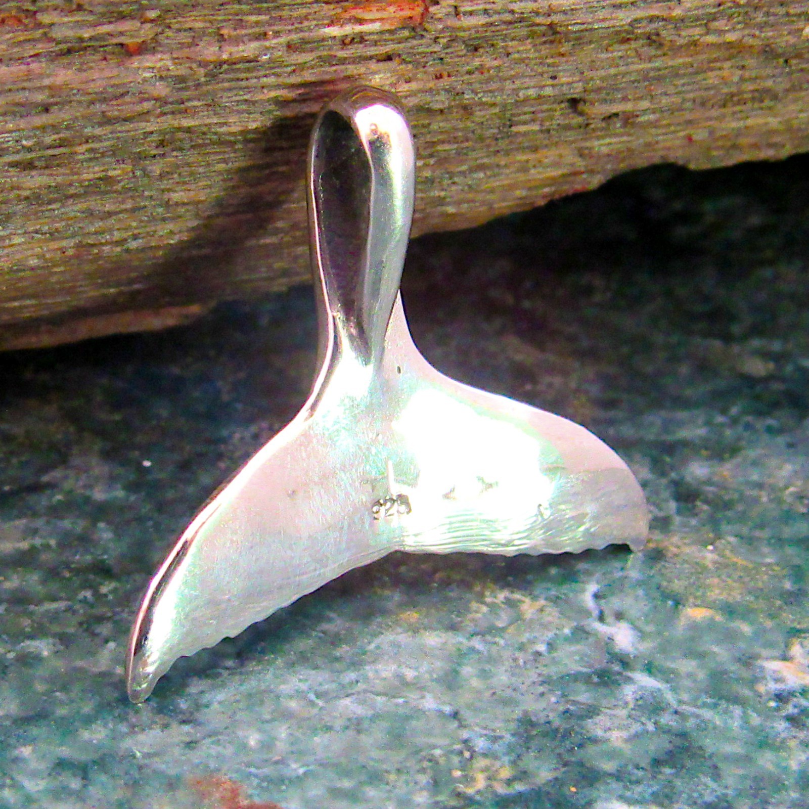 Large Handcrafted Solid 925 Sterling Silver WHALE TAIL Marine Sea Slide Pendant