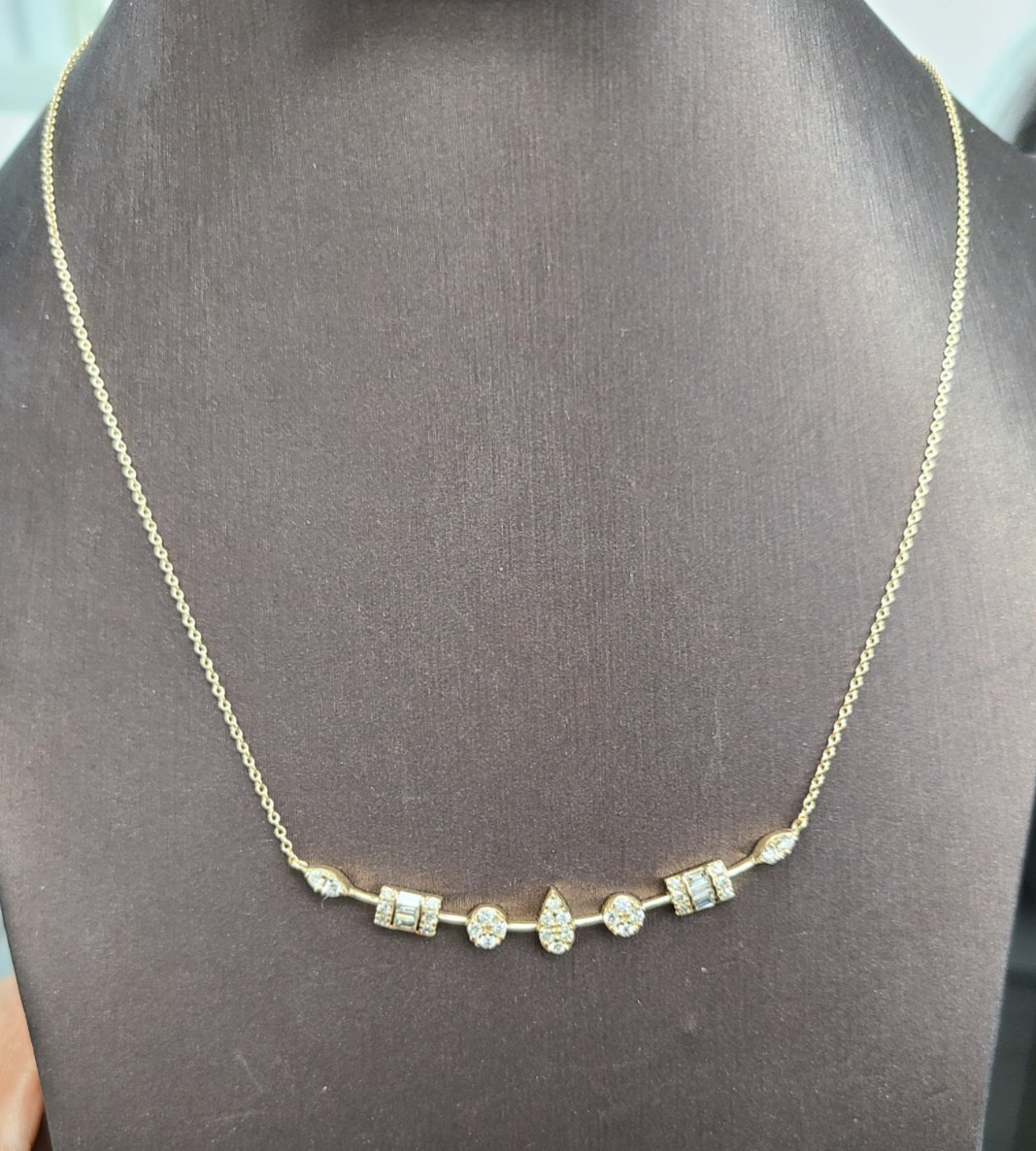 Deal! 0.55CT Natural Diamond Bar Pendant Necklace14K Gold with Chain 17″