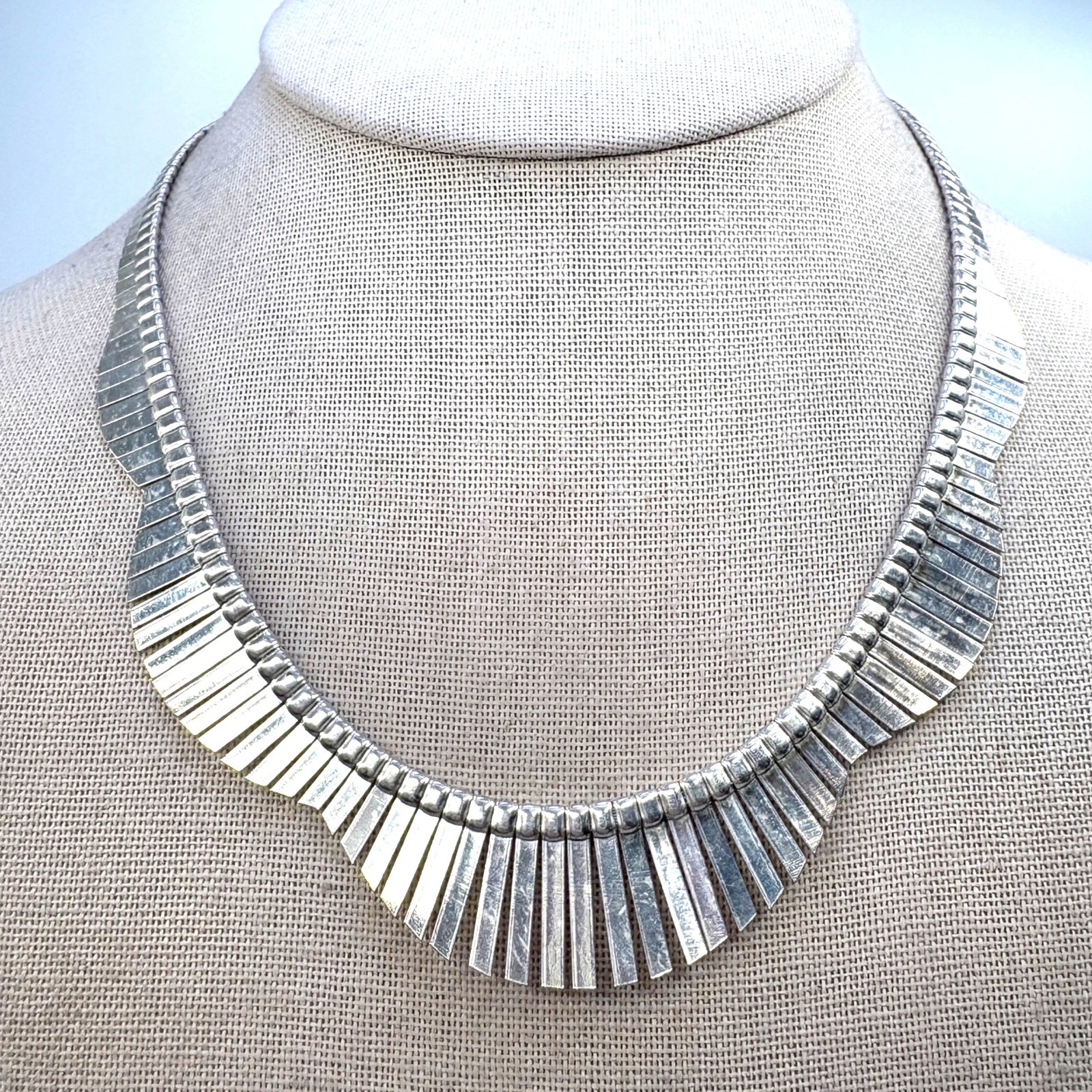 Graduated Bar Link Chain Necklace Sterling Silver 925 Size 16.5″ Length
