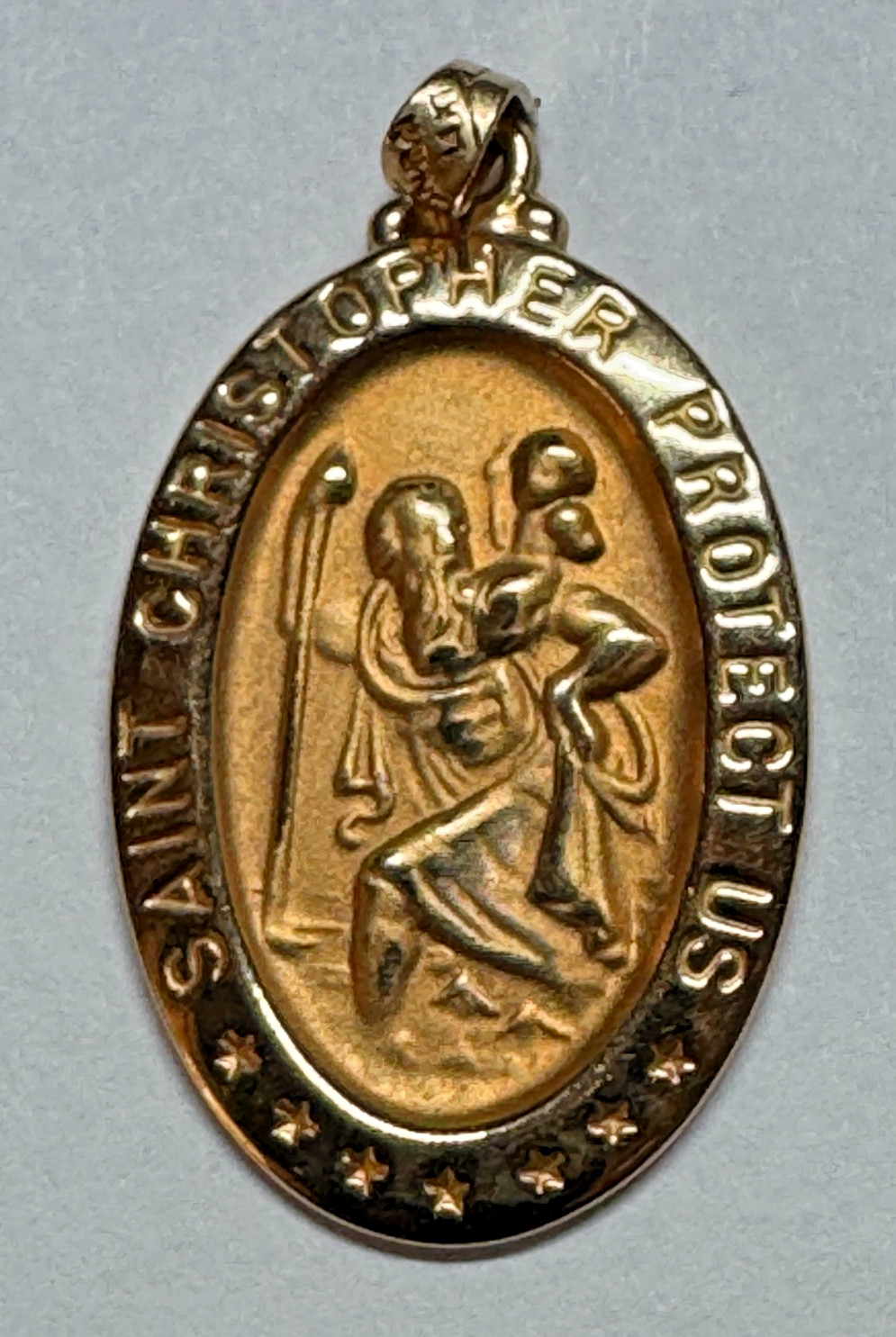 14K Gold Saint Christopher Medal Pendant 1.01g St. Christopher Protect Us w/ Box