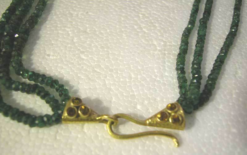 18K&citrine closer-3 Strands Natural Green Zambia Emerald Faceted Beads Necklace