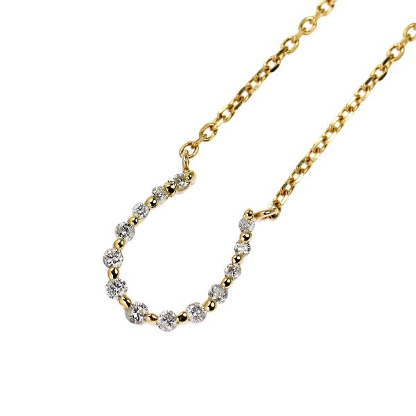 Agate K10YG Diamond Pendant Necklace 0.09ct Horse Shoe – Auth free shipping from