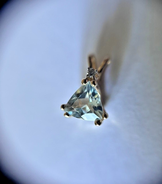 Estate 14K Yellow Gold Trillion Light Blue Topaz Pendant