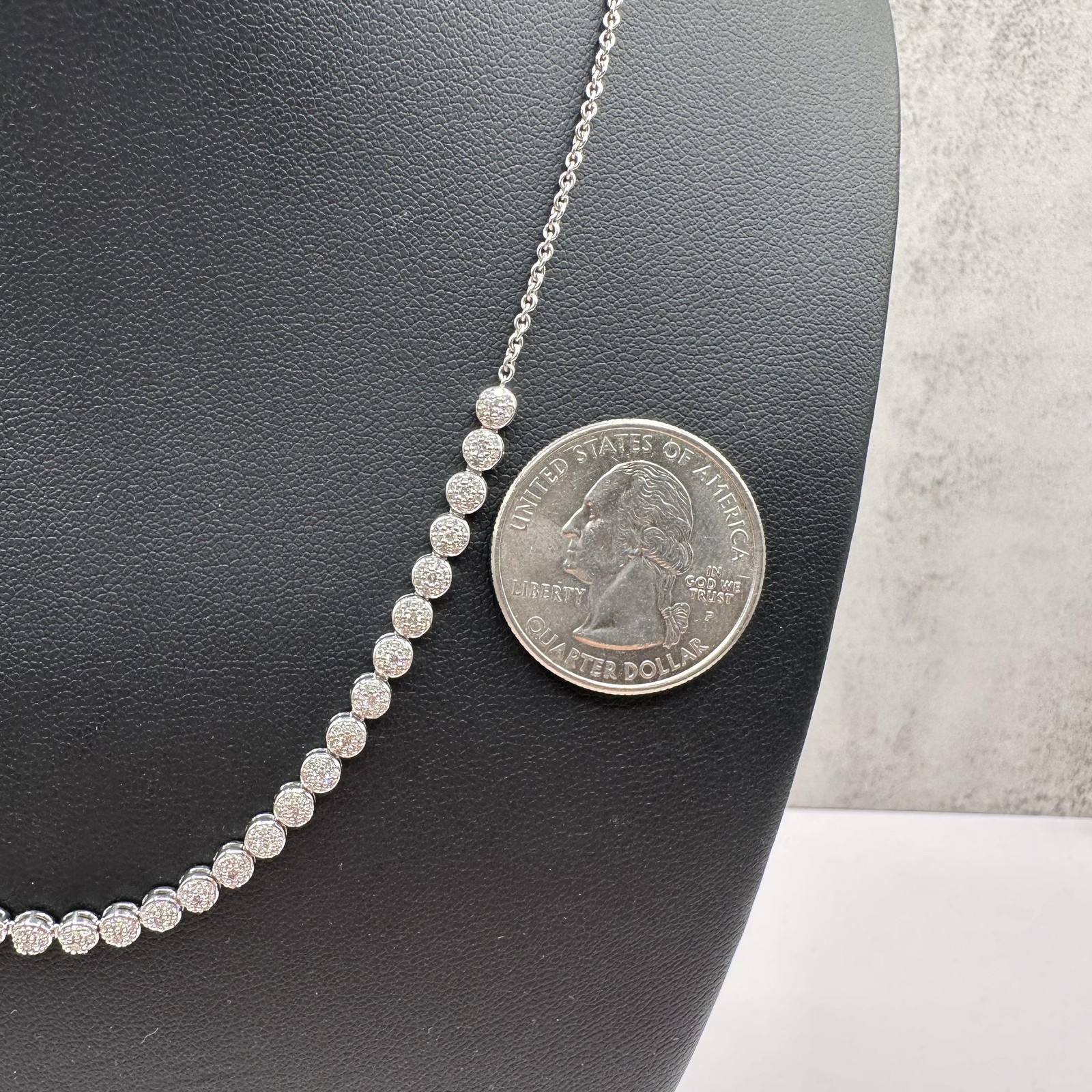 Natural Diamond Cluster Necklace in 10kt White Gold – 1ctw Diamonds, 16-17″, New