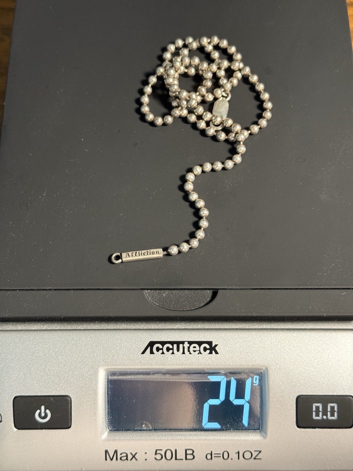 2010 Affliction 925 Ball Chain Necklace 22″ Length Sterling Silver Rare Jewelry