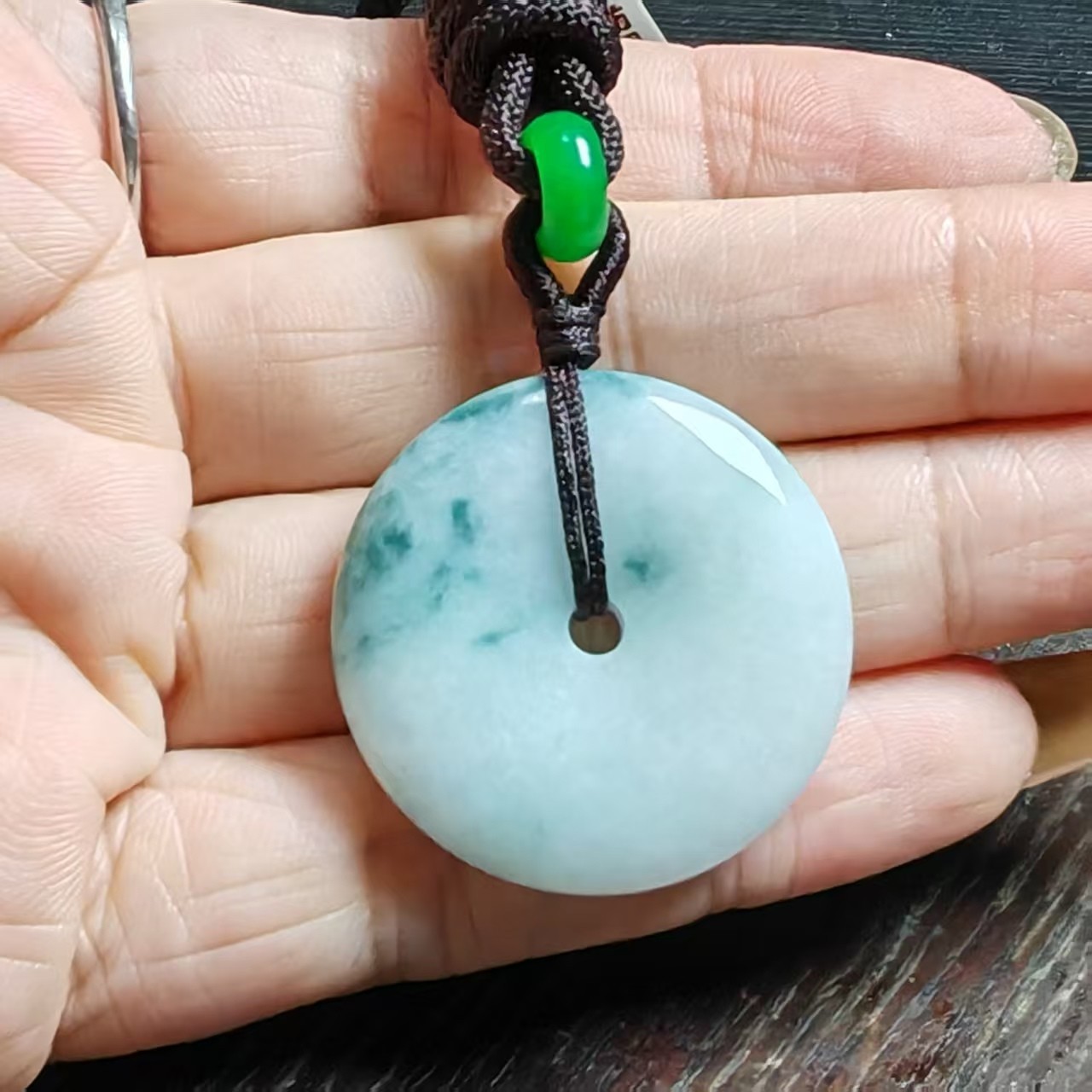 Certified 100% Natural Untreated GradeA Jadeite Jade Feicui Circular pendant