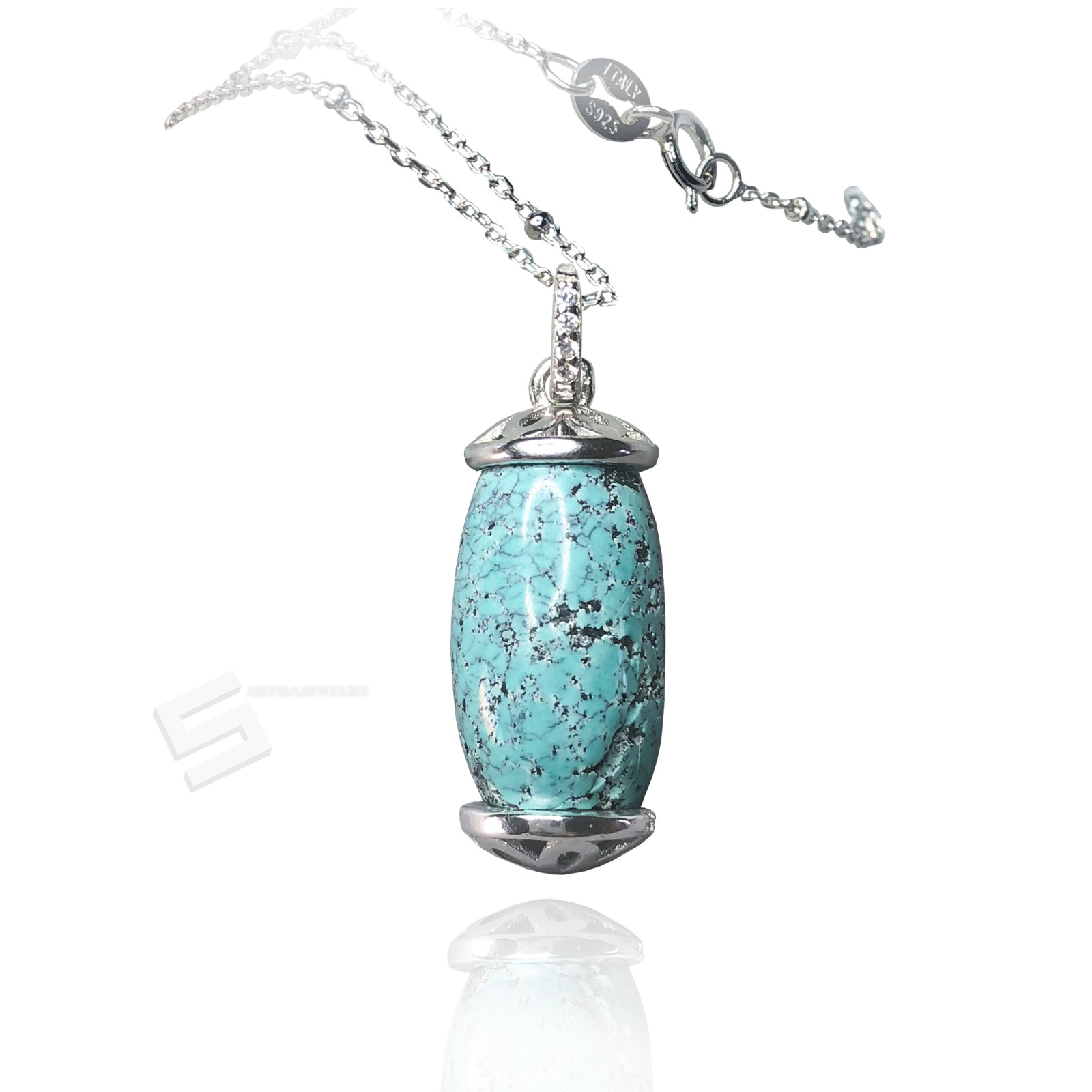 15.8CTW. Untreated Turquoise And Sterling Silver Pendant Necklace