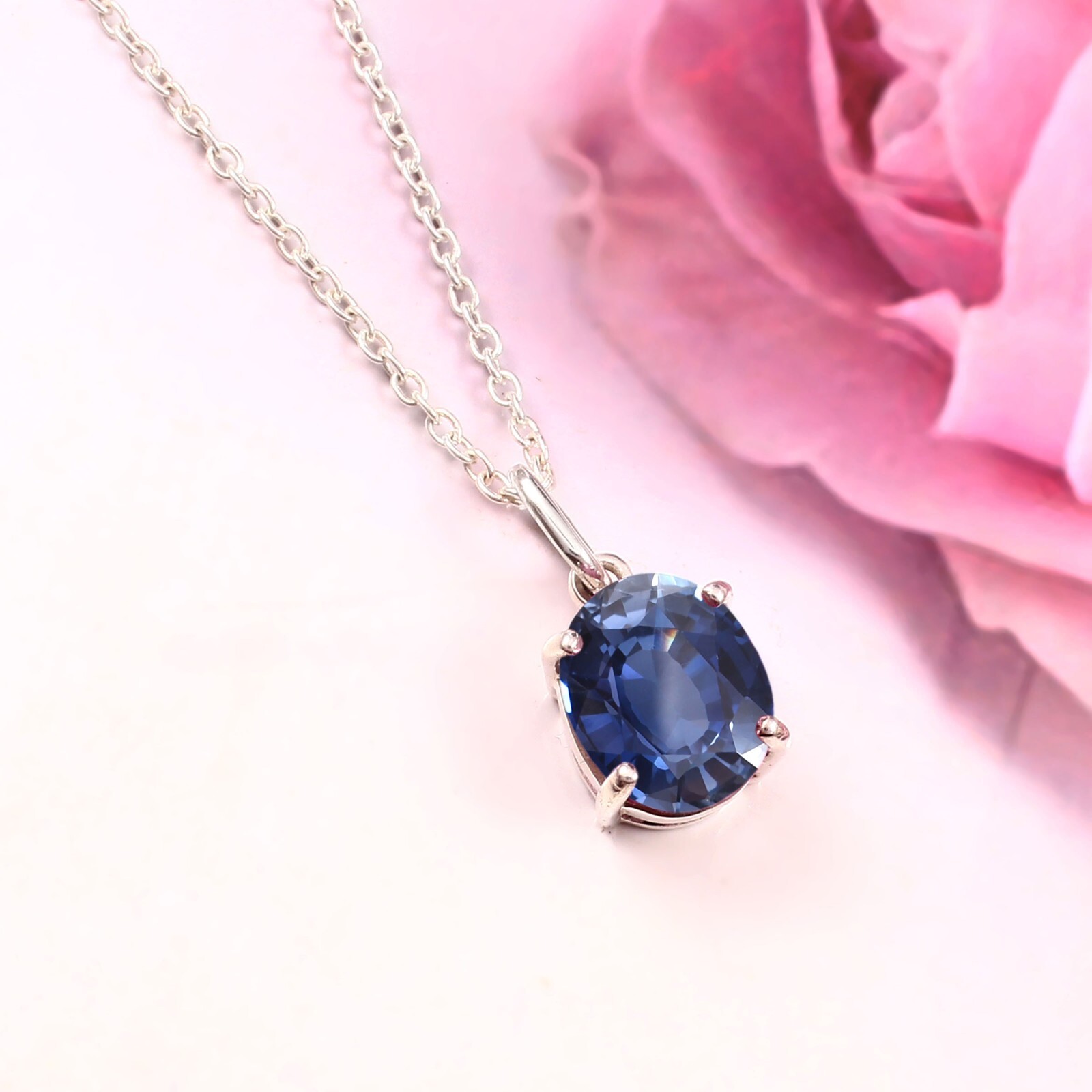 A+ Natural Ceylon Blue Sapphire 925 Silver Pendant Anniversary Engagement Gifts