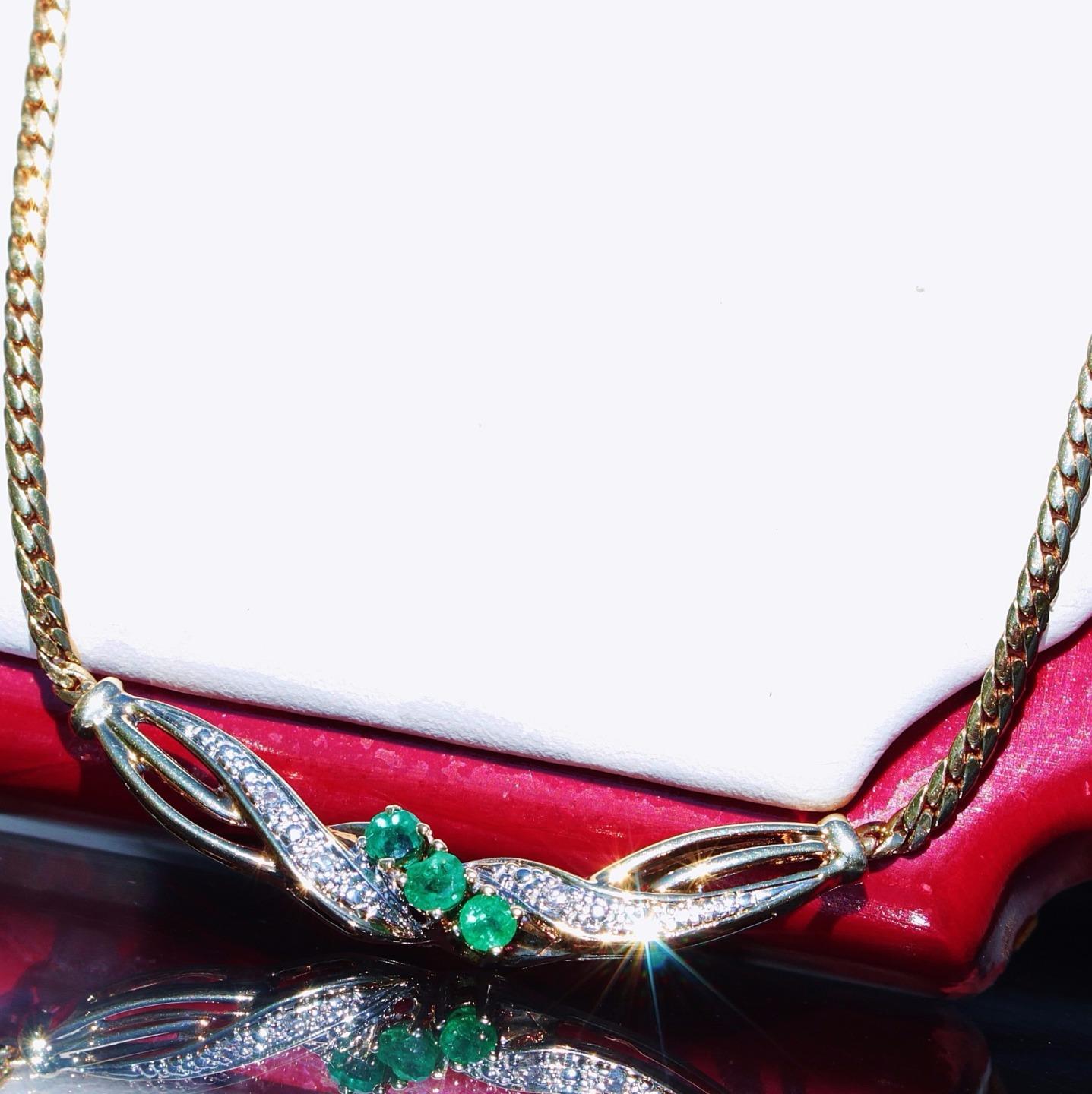 14k 585 gold 16.0″ necklace 0.17ct natural, treated emerald diamond 5.6gr #PN40