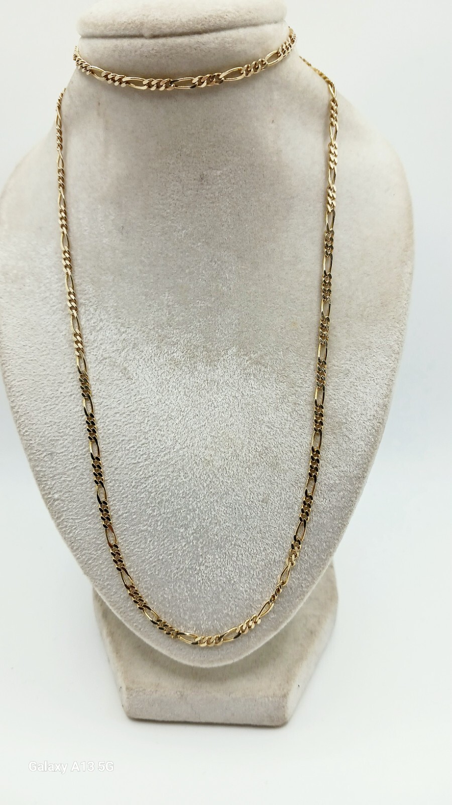 18″ 14K Yellow Gold Beveled Figaro Chain Necklace 4.9gr Solid 2.5mm U.S. Seller