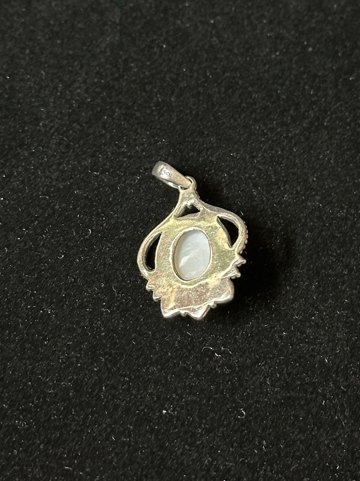 Sterling Silver 925 Opal Asymmetrical Pendant Signed 1.5” Long 7.9gr