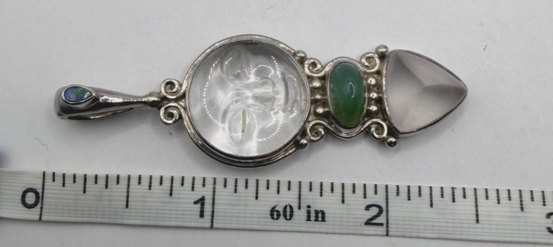 SAJEN Sterling Silver Clear Moon Face Jade Accent Drop Pendant [076DUR]