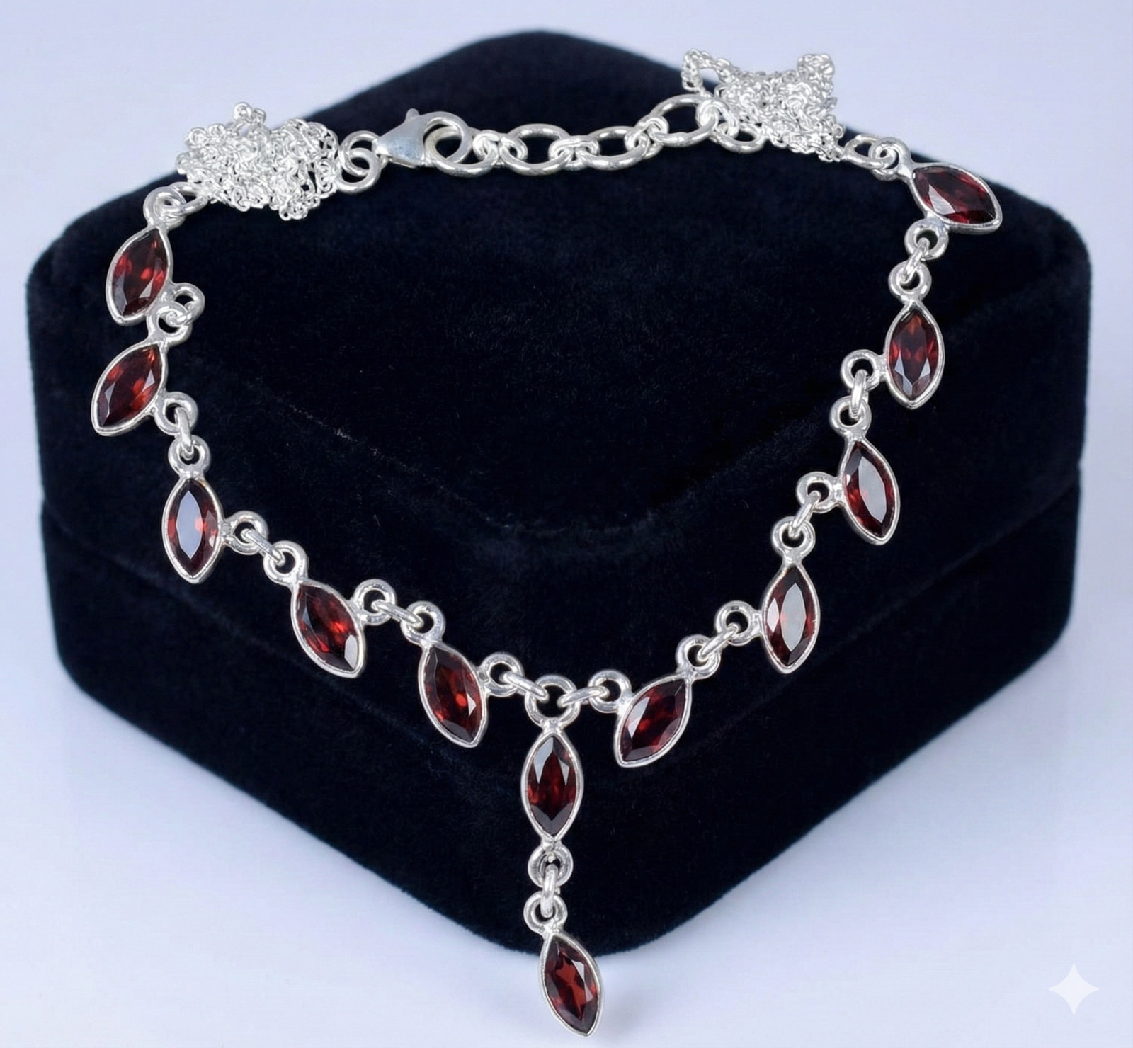 Red Garnet Gemstone Handmade 925 Sterling Silver Jewelry Necklace Size-22″