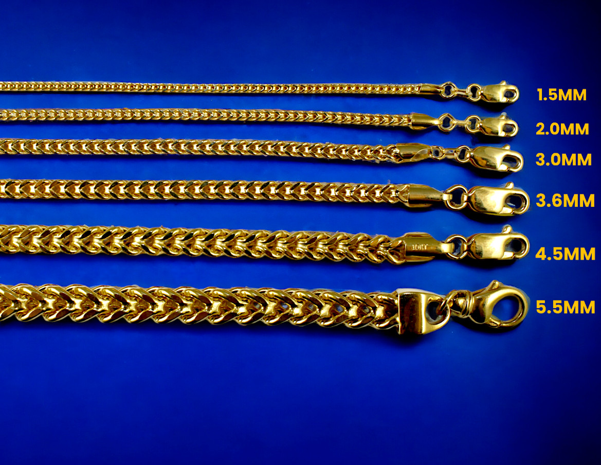 10K Yellow Gold Franco Box Square Chain Necklace Real Gold 2mm-7mm 16″-30″