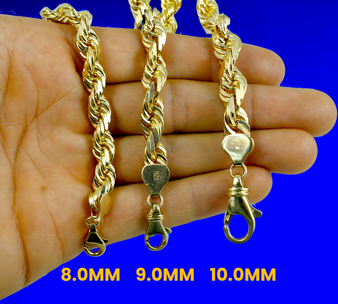 10K Yellow Gold SOLID Rope Chain Necklace Bracelet Diamond Cut 1mm-10mm 7″-30″