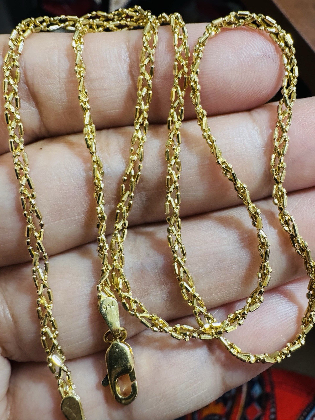 SOLID 18K 750 Gold Beads Chain Necklace 16”/16.5” Long 5.2g 2.5mm Choker WOMENS