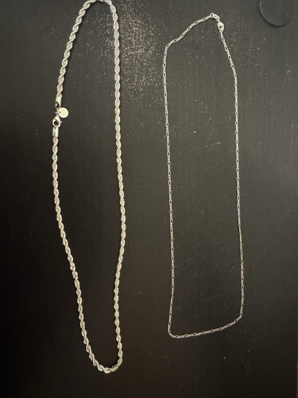 Lot Of 2 Sterling Silver 925 Necklaces. Twisted Rope Chain And Figaro Chain 1 Oz
