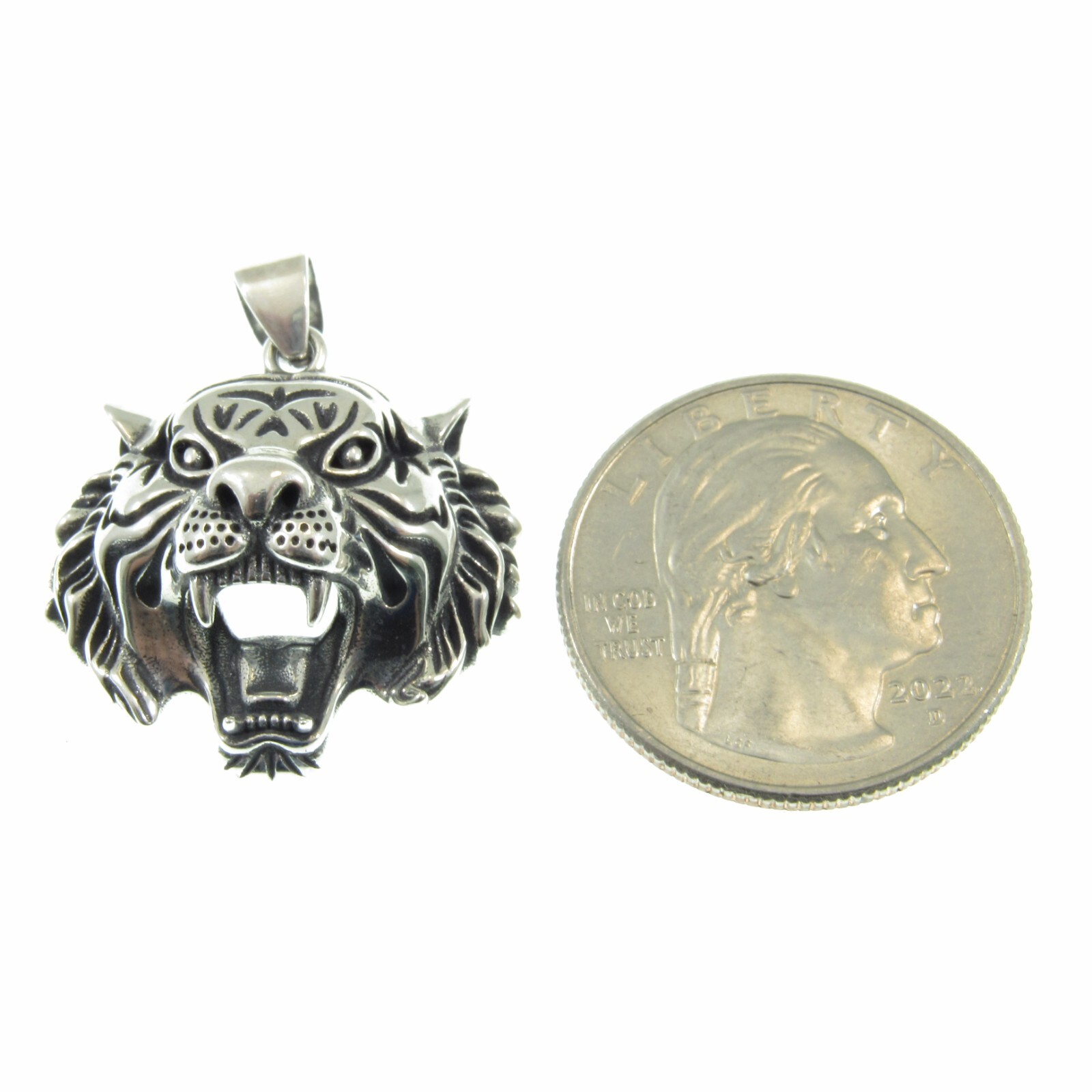 Solid 925 Sterling Silver Tiger Head Face Pendant, Spirit Animal Totem Jewelry