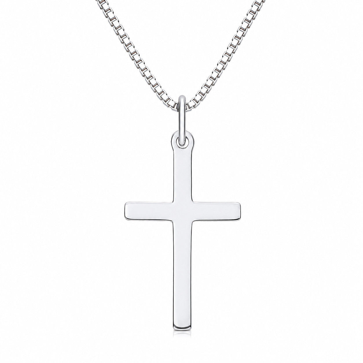 Sterling Silver Plain Cross Pendant Necklace 16 or 18 Inch Box Chain