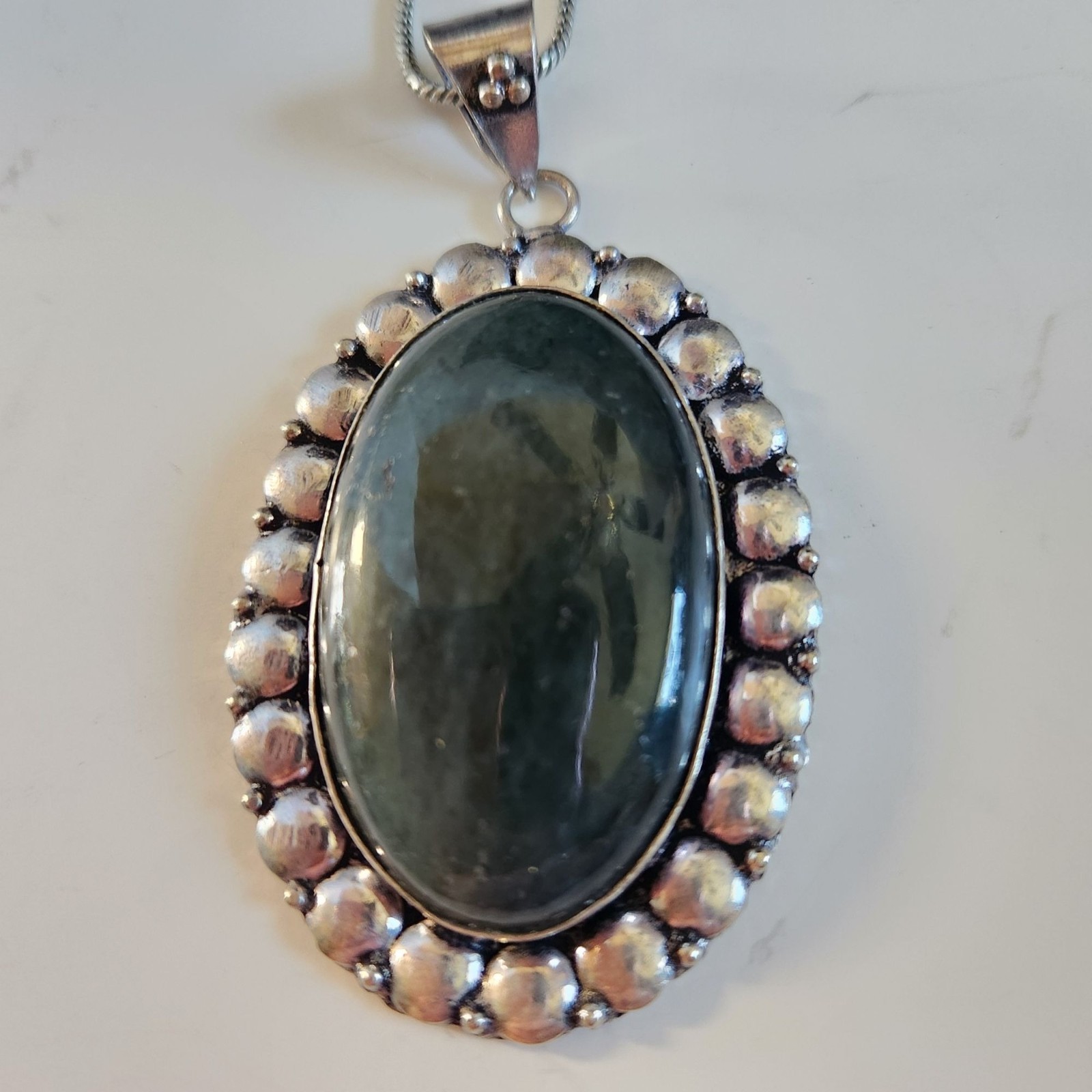 Labradorite Pendant Necklace With German Silver Chain Oval Gemstone Jewelry READ