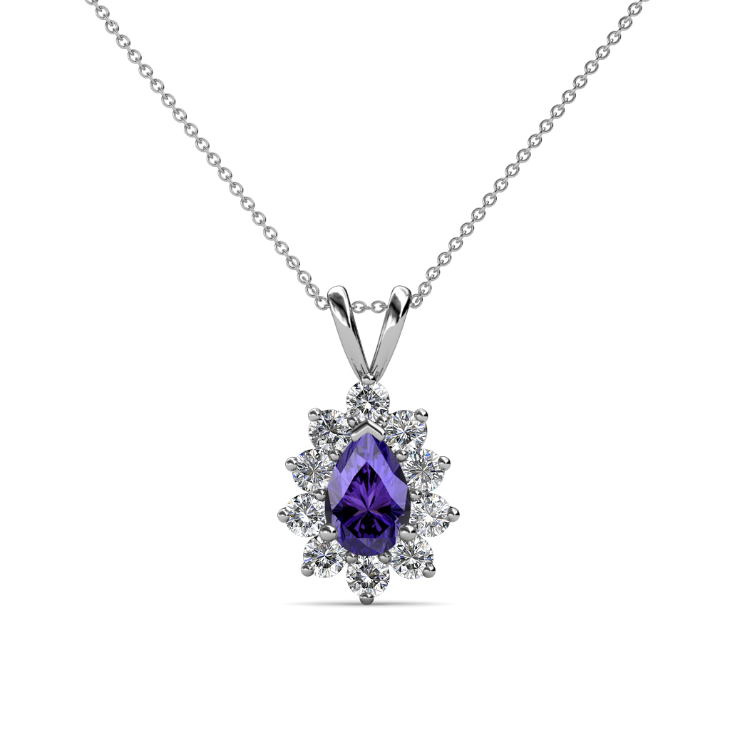 Pear Iolite and Diamond Halo Pendant 0.95 ctw in 14K Gold JP:77588