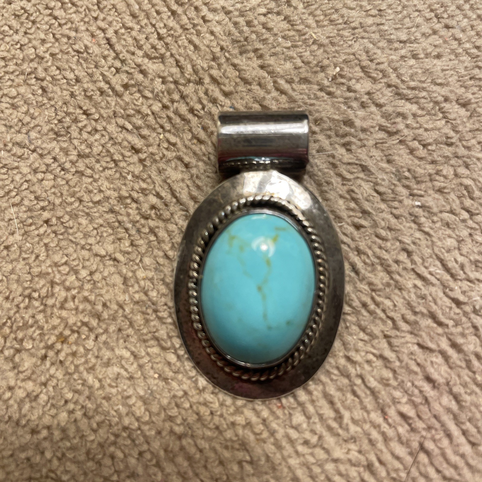 ATI Mexico Turquoise Oval Shaped Sterling .925 Slide Pendant