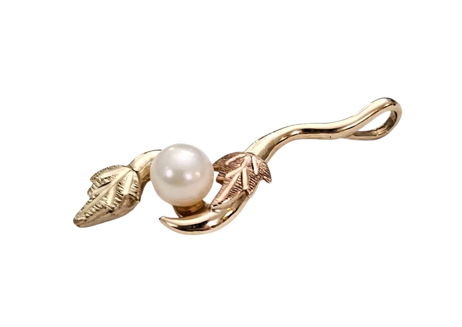 10K Yellow Gold Rose Gold Pearl Pendant Vine Leaf