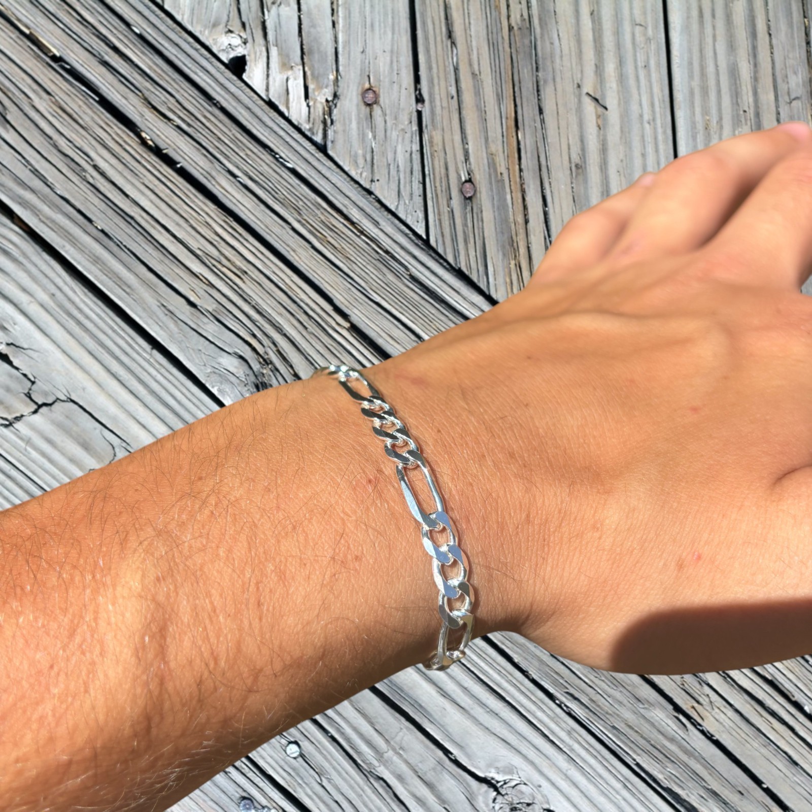 6mm Figaro Bracelet Link – Real Solid 925 Sterling Silver Or 14k Gold Vermeil