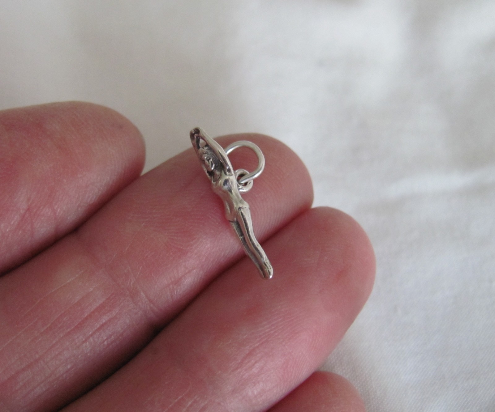 Very small Sterling Silver Female diver swimmer mini tiny charm.