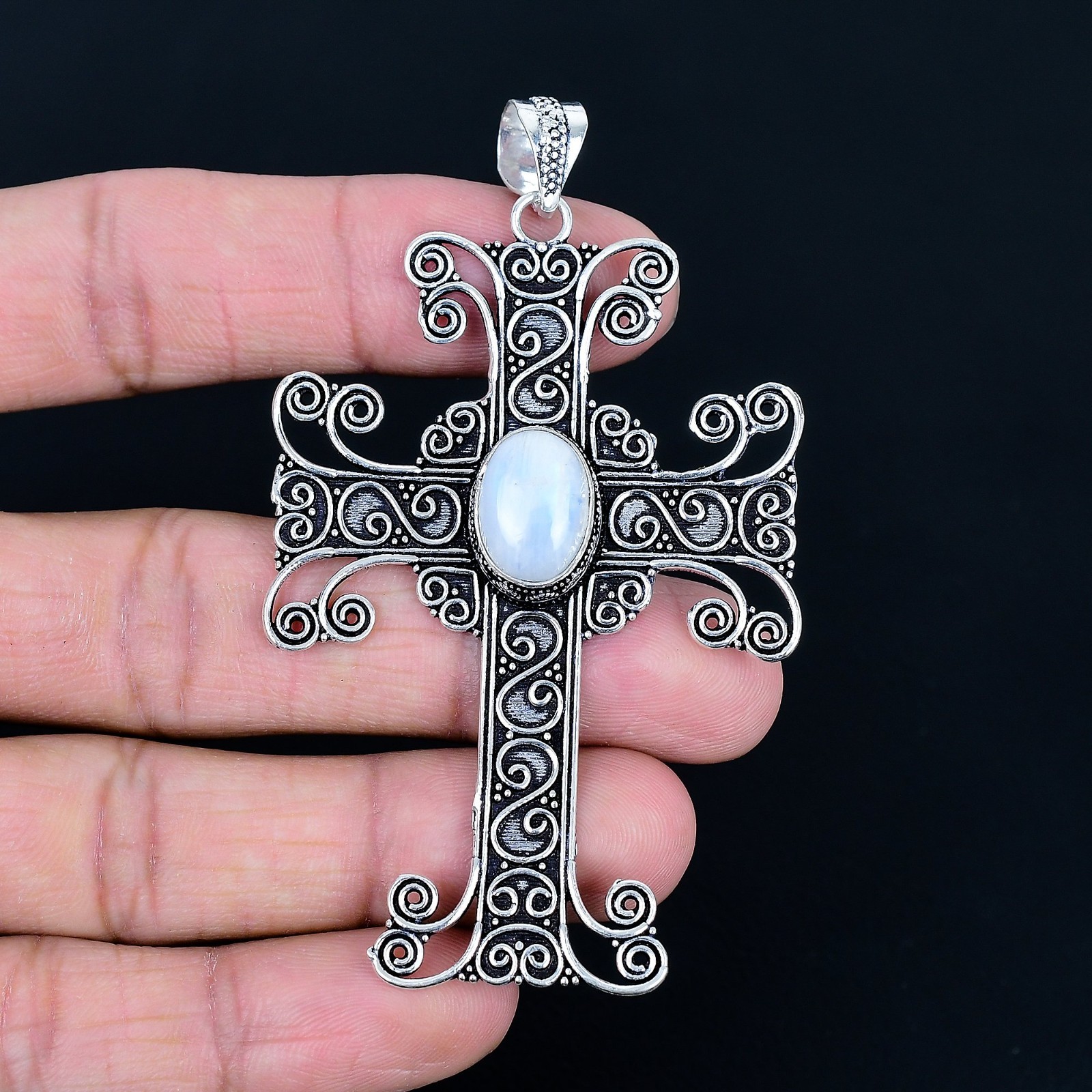 Cross Shape Moonstone Gemstone Handmade Silver Pendant Jewelry Pn-2621