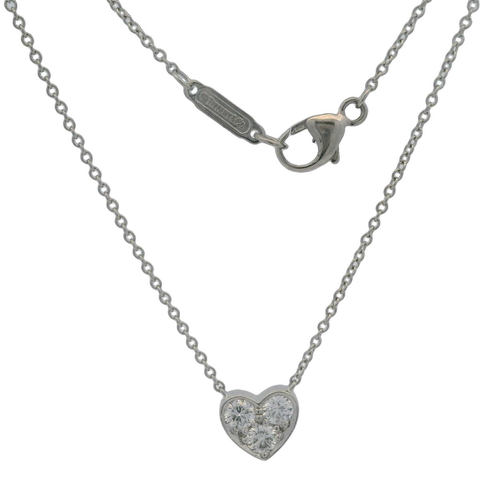 Tiffany & Co Solid 950 Platinum 3 Diamond 0.30ctw Sentimental Heart 16″ Necklace
