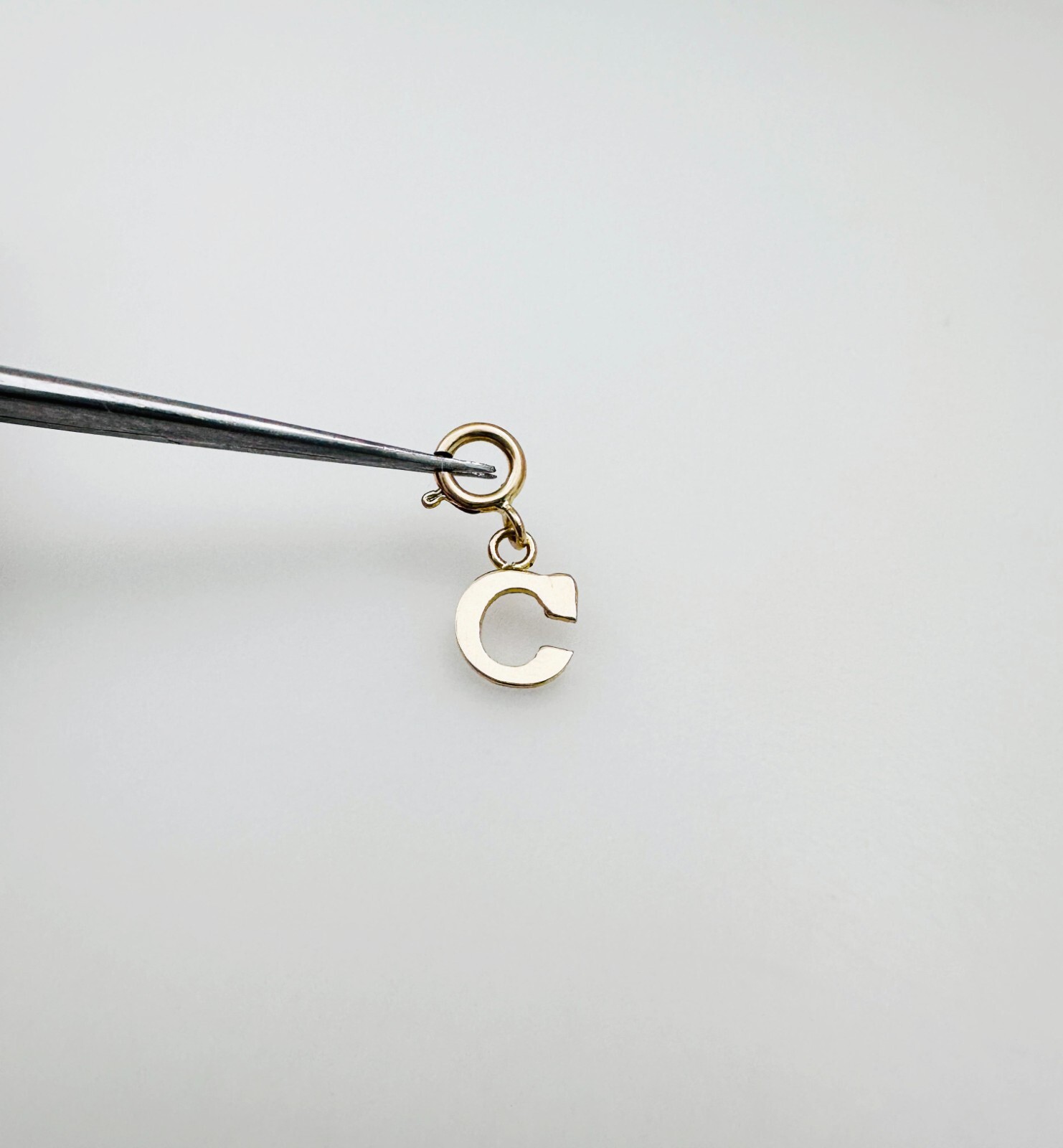 14K Solid Yellow Gold Mini/Very Small ‘C’ Initial Charm Pendant w/Spring Clasp