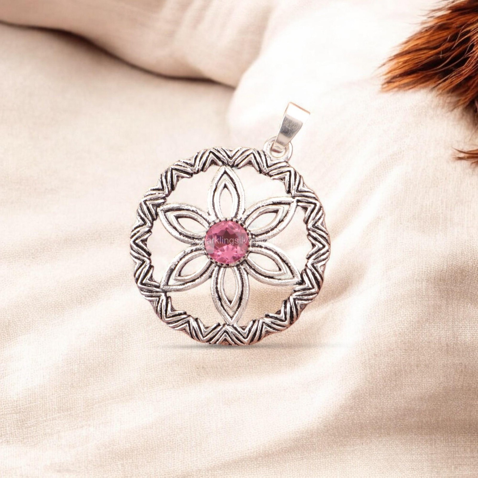 Natural Pink Tourmaline Gemstone Pendant 925 Silver Fine Jewelry For Anniversary