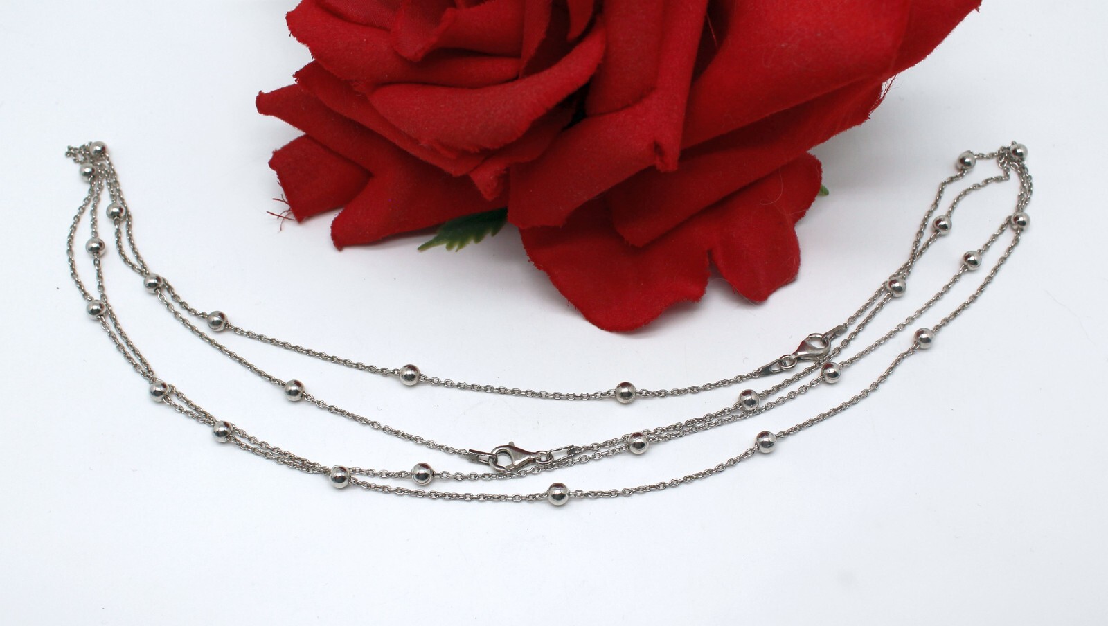 Sterling Silver Beaded Station Chain 10.26g 22″ Necklace CAT RESCUE